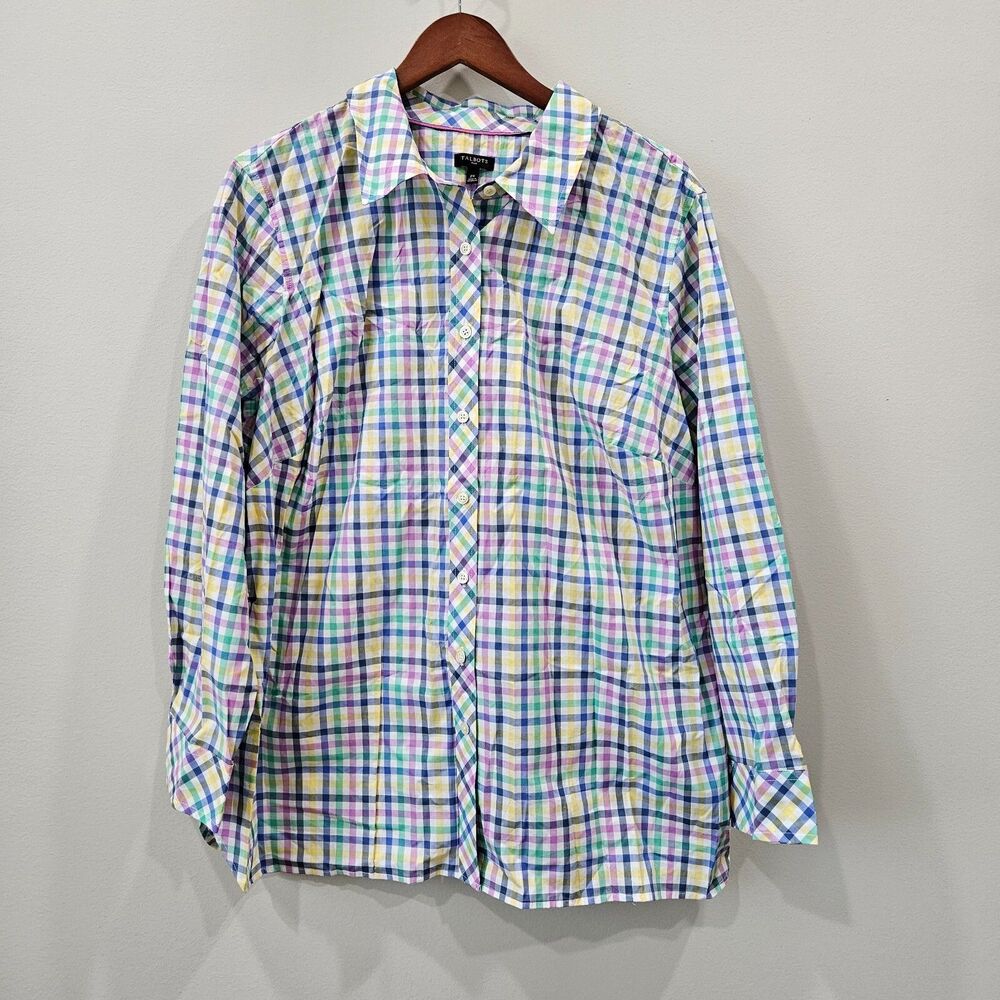 Talbots Womens Plaid Button Up Shirt Plus Size 2X Multicolor Colorful Cotton